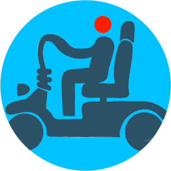 blue icon with a mobility scooter