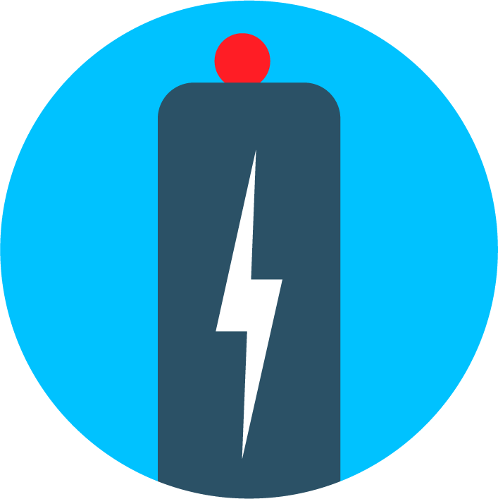 Battery icon with a lightning bolt symbol on a blue circle background