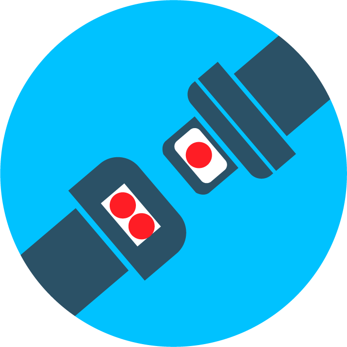 Two blue boxes with red circles on a blue circle background

