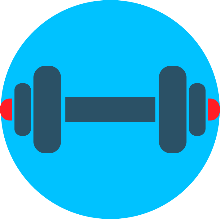Dumbbell icon on a blue circle background


