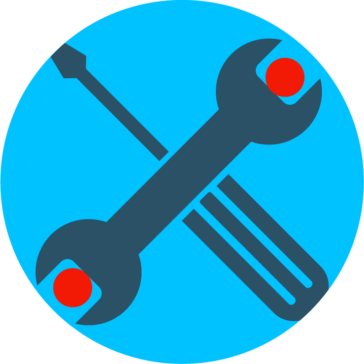 Wrench and screwdriver crossed over each other on a blue background

